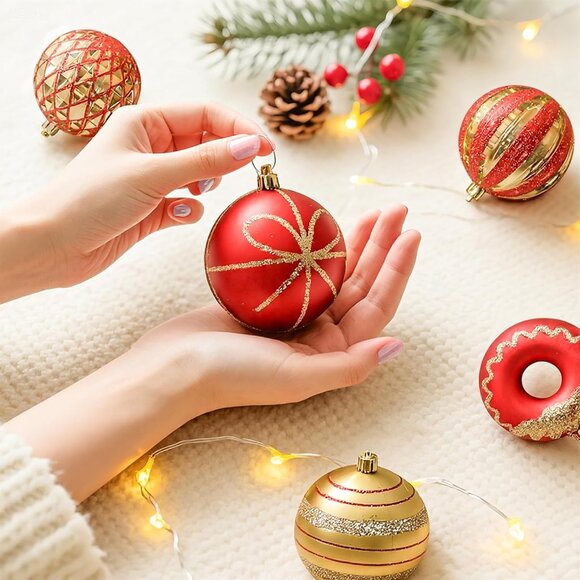 70pcs Shatterproof Christmas Ball Ornaments Set for Tree in Black Red Gold Color - Picture 6 of 8